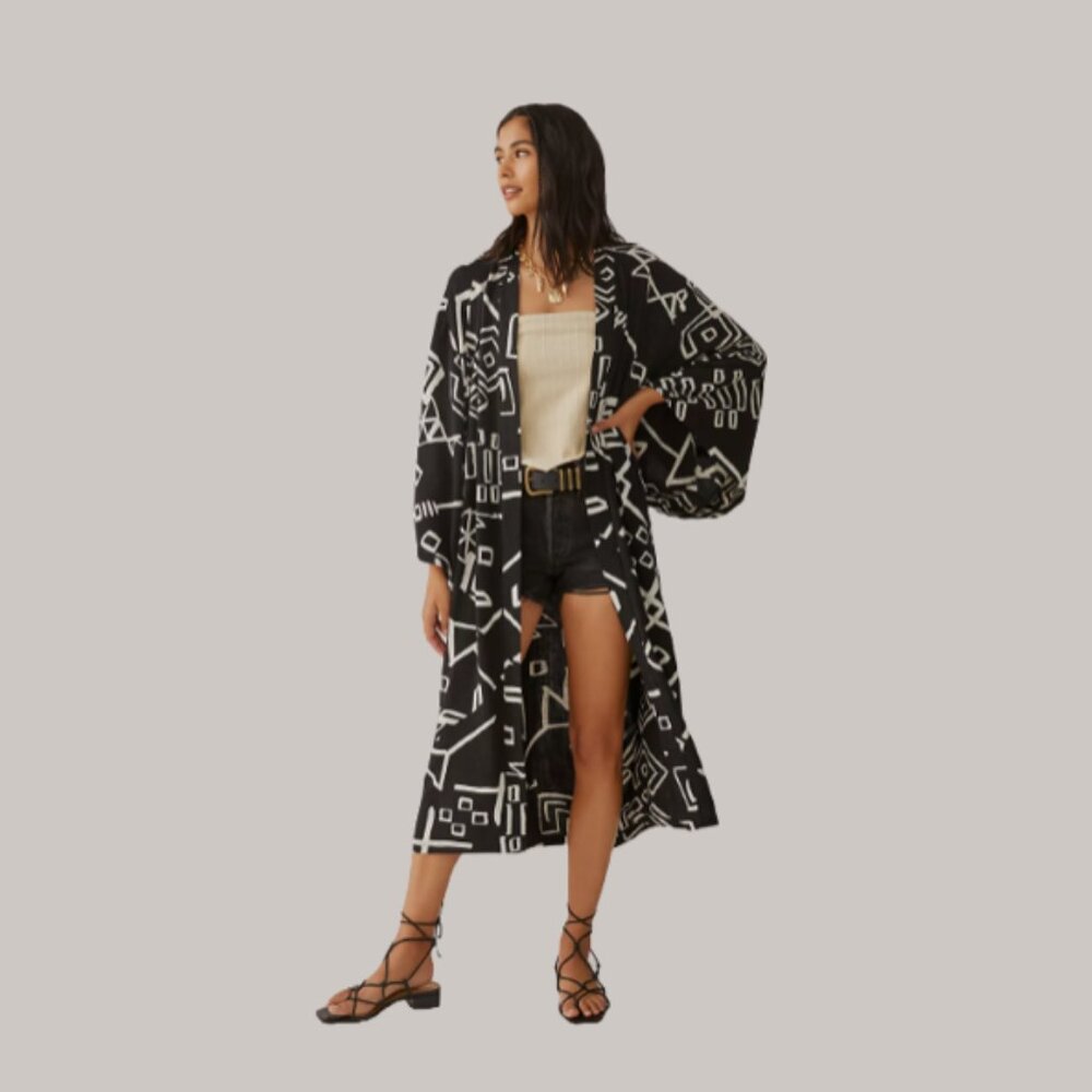 Anthropologie Graphic Kimono, Black, Like New, One Size